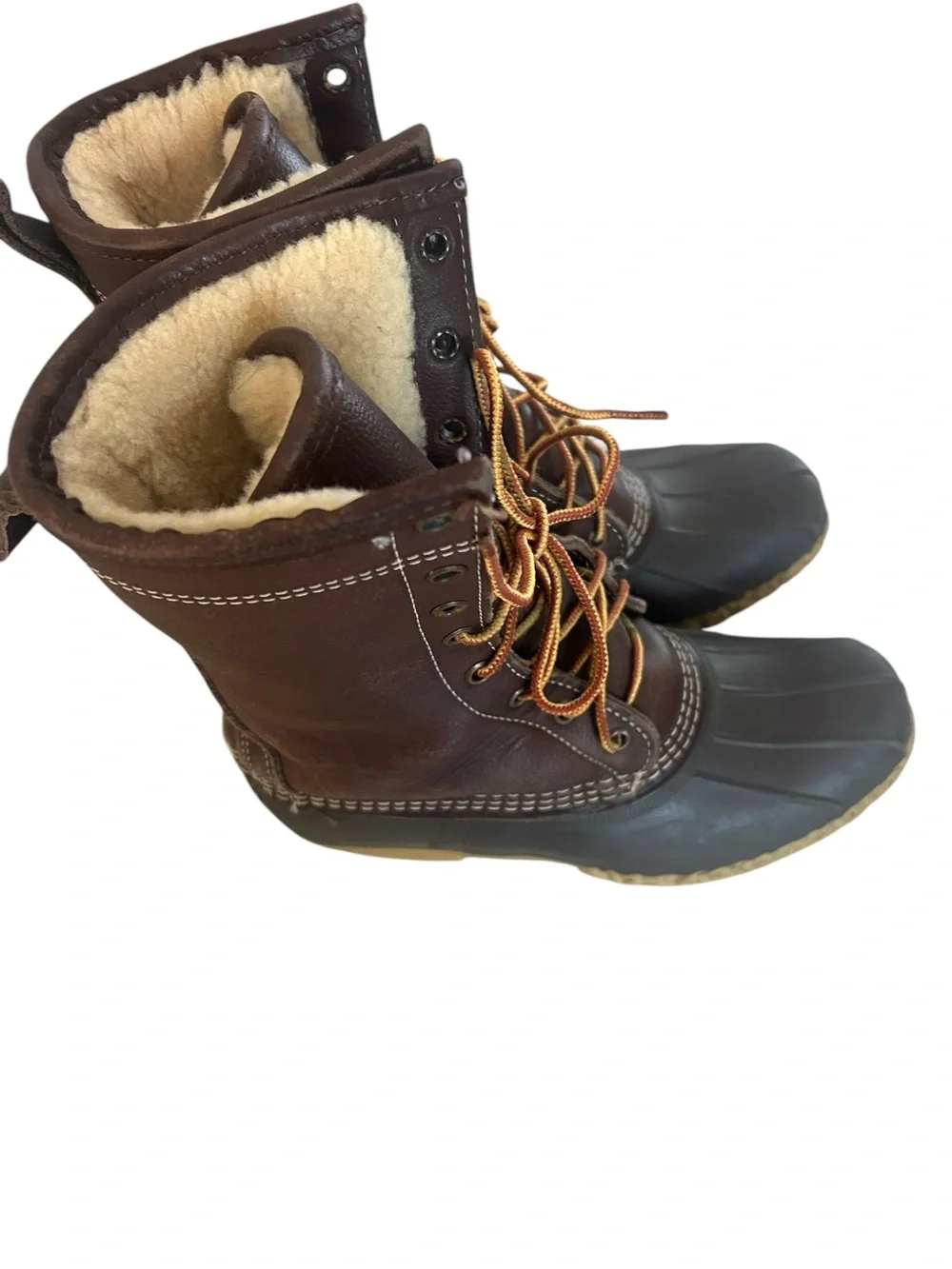 L.L. Bean Brown Leather & Rubber Winter Duck Boots with Shearling Lining size 7